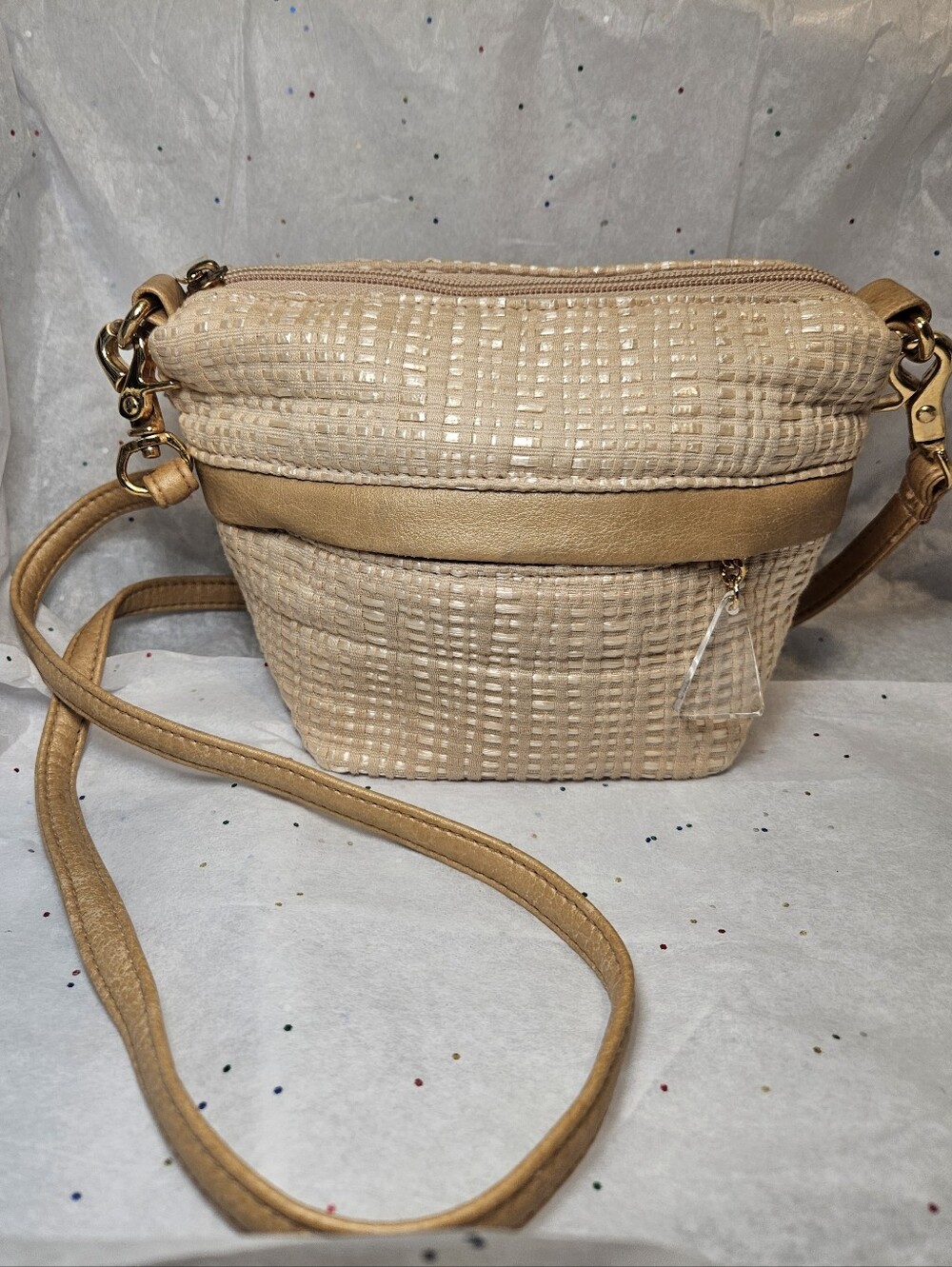 Beige Woven Crossbody Bag - Neutral Straw Texture